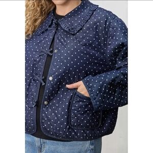 Polagram Navy Polka Dot Quilted Jean Jacket